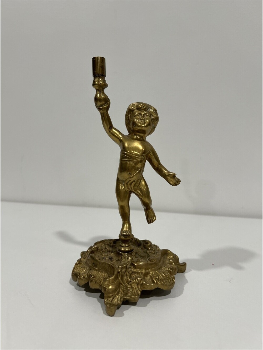 Vintage Bronze Cherub Mini Table Lamp Base 8” Tall